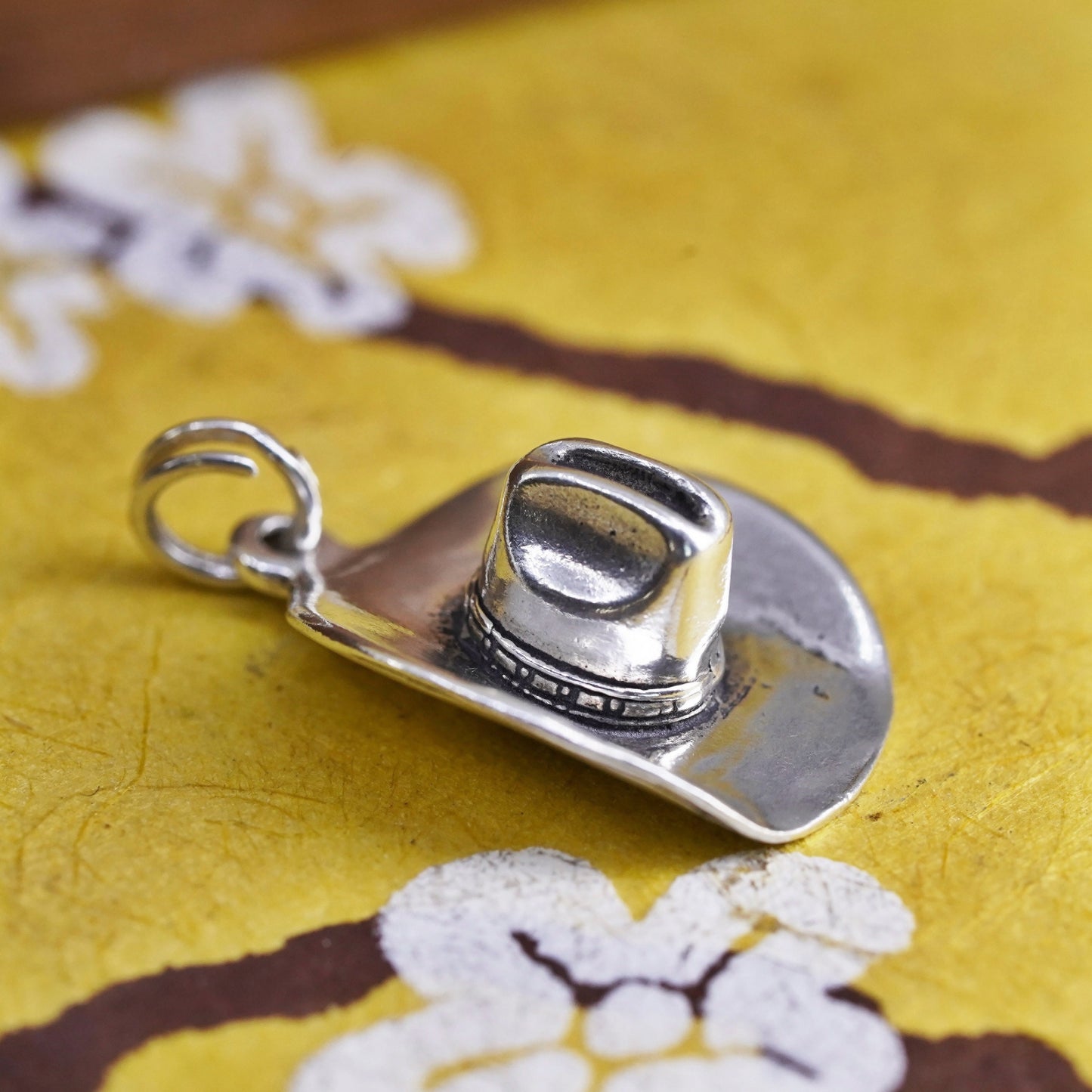 Vintage Sterling silver handmade pendant, 925 cowboy hat charm