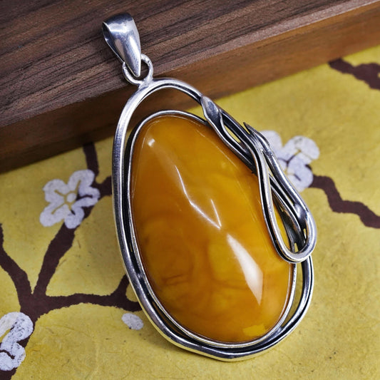 Vintage Sterling silver 925 handmade pendant with amber