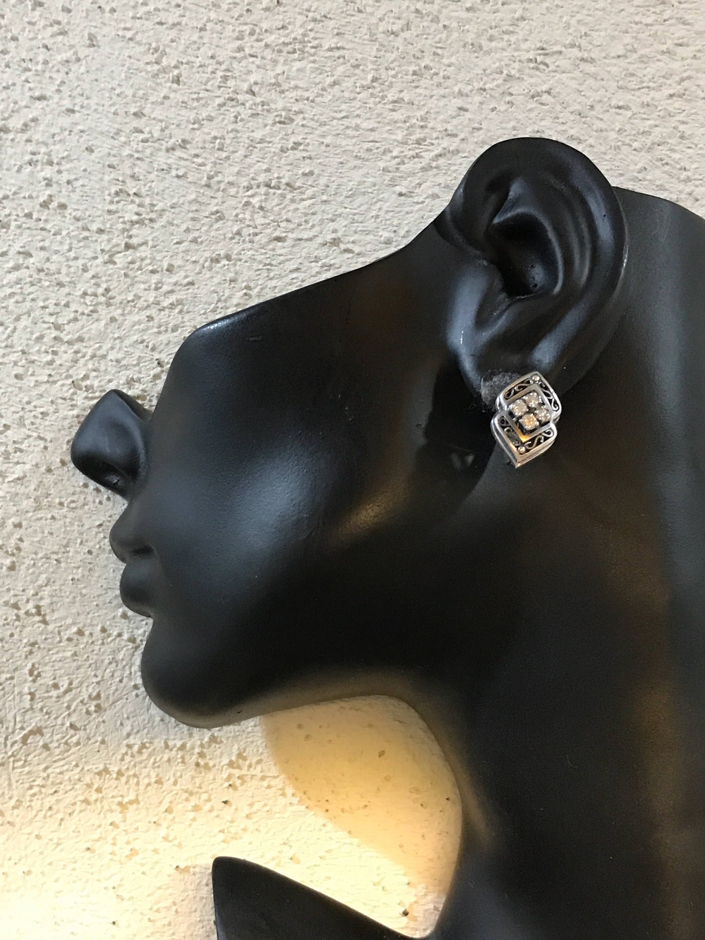 VTG 8XAA Sterling silver handmade earrings, 925 studs w/ clear crystal