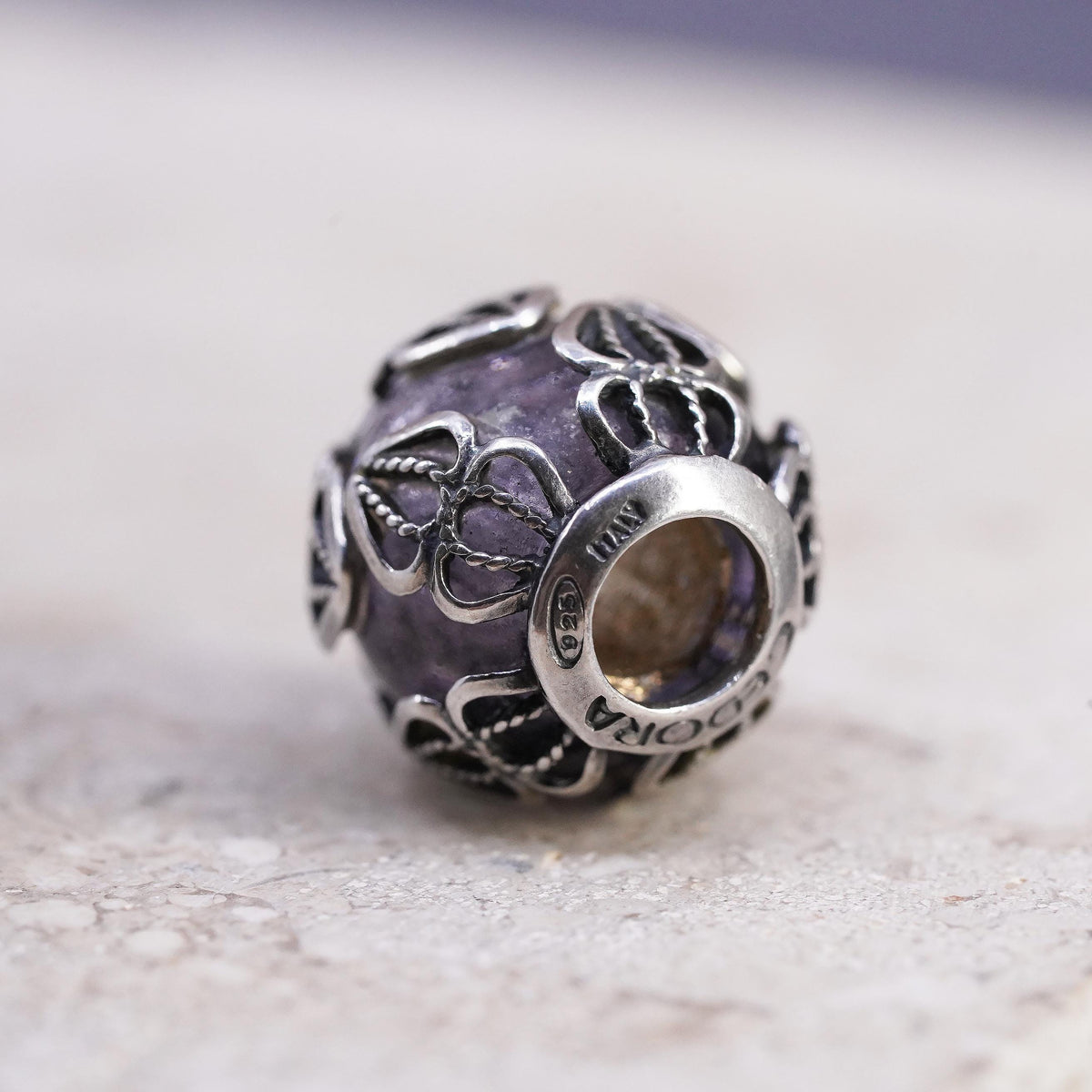 Cedora Italy 925 Sterling Silver Designer Murano Art Glass filigree Bead Charm