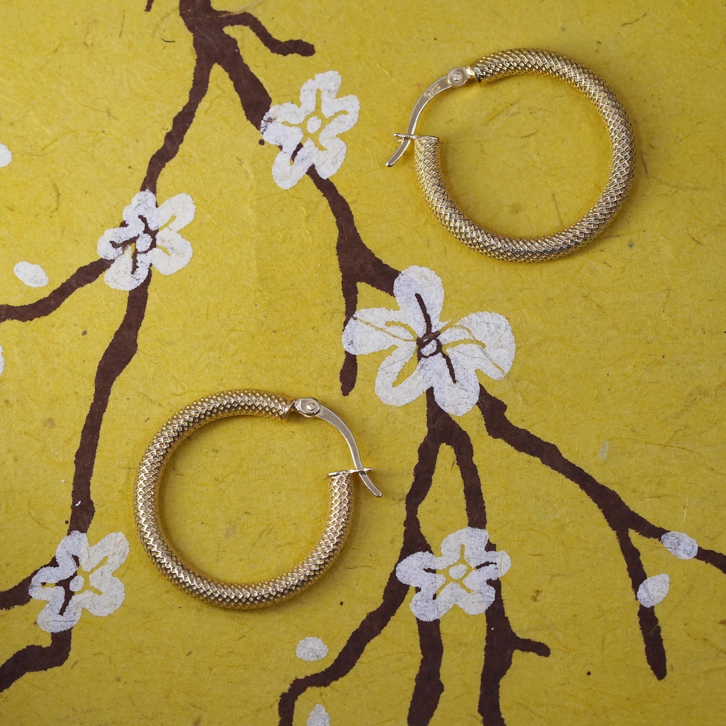 0.75”, Vintage Italian vermeil gold over Sterling silver earrings, 925 hoops