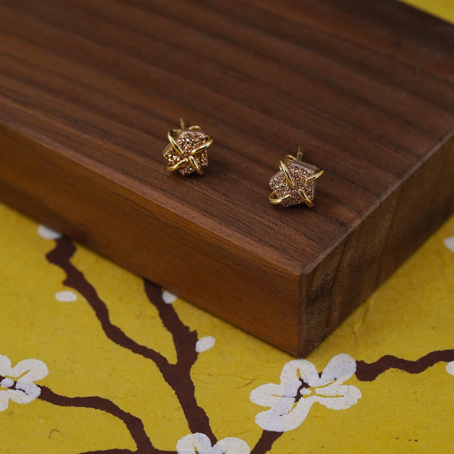 Vermeil gold over Sterling silver natural druzy agate studs, earrings
