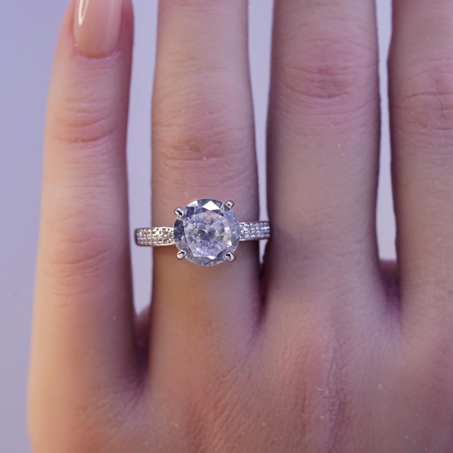 Size 7, vintage Sterling 925 silver engagement ring with cluster Cz around