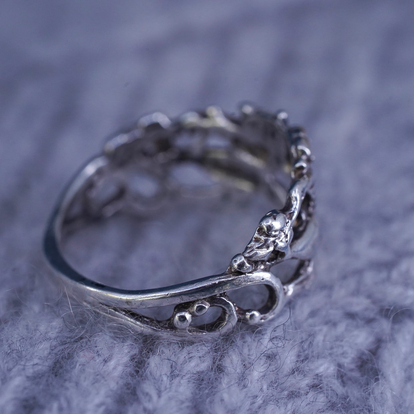 Size 7.5, Native American sterling silver handmade ring, 925 love bird band