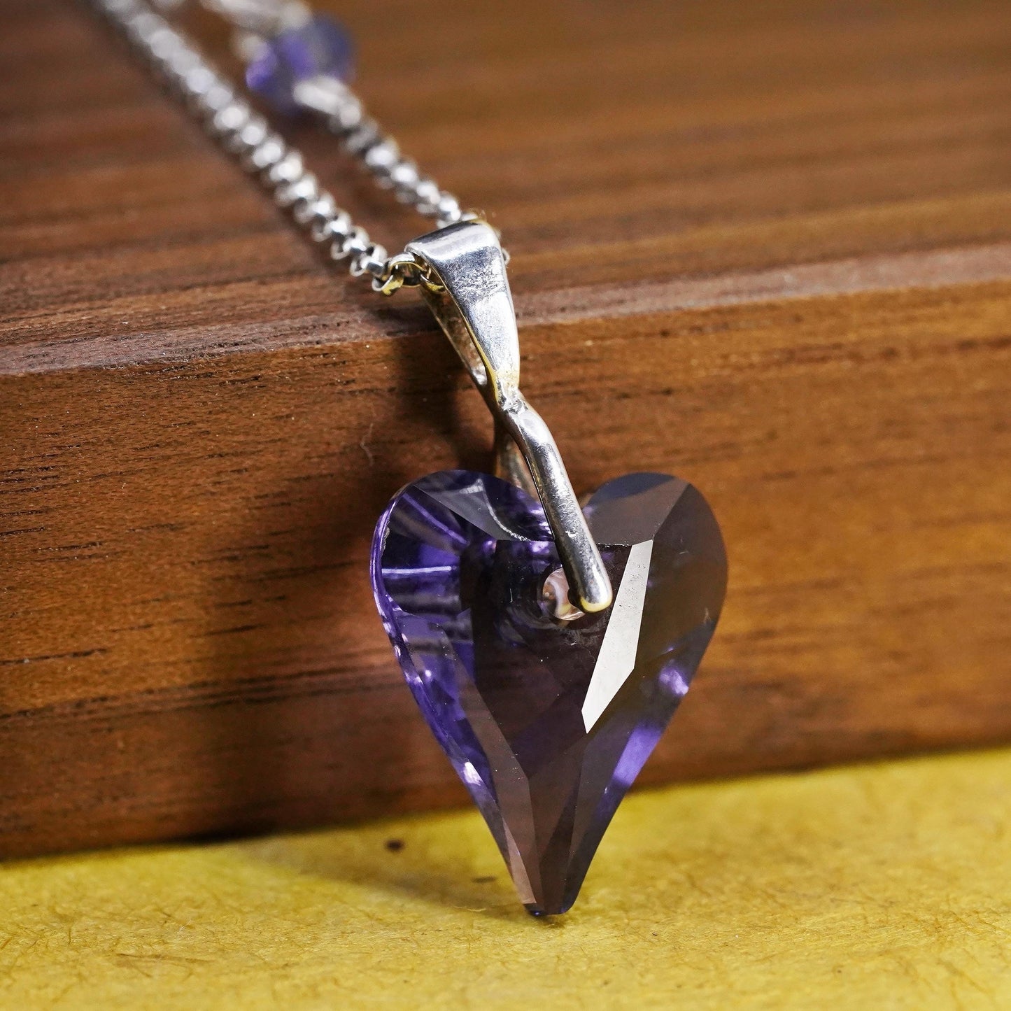 20+2”, Vintage Sterling Silver 925 circle chain necklace amethyst heart pendant