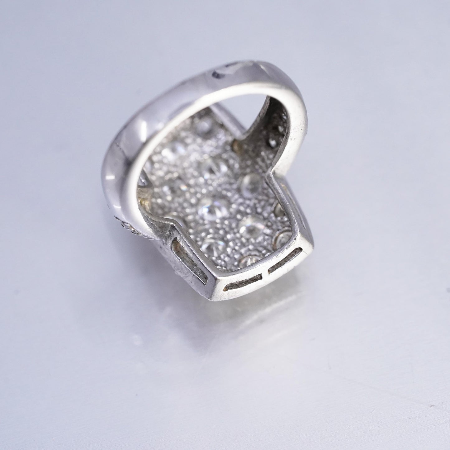 Size 6, vintage Sterling 925 silver handmade wide band ring with cluster Cz