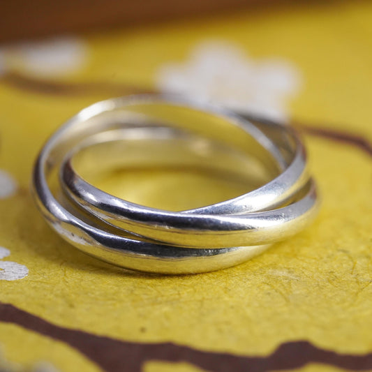 size 6, vintage Sterling silver handmade ring, 925 entwined band