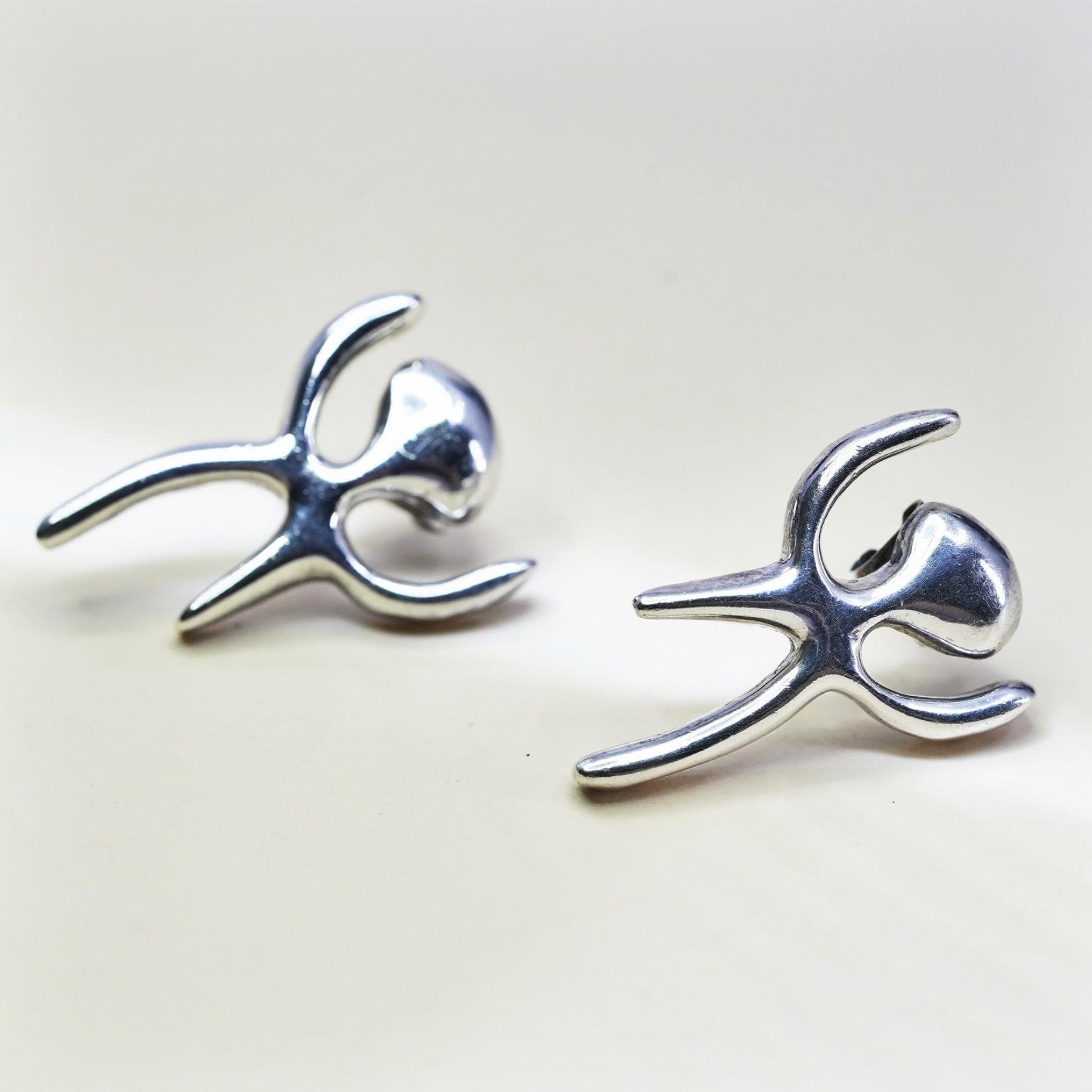 Vintage 950 Sterling Silver Abstract Figure Earrings, Artisan Sculptural Studs