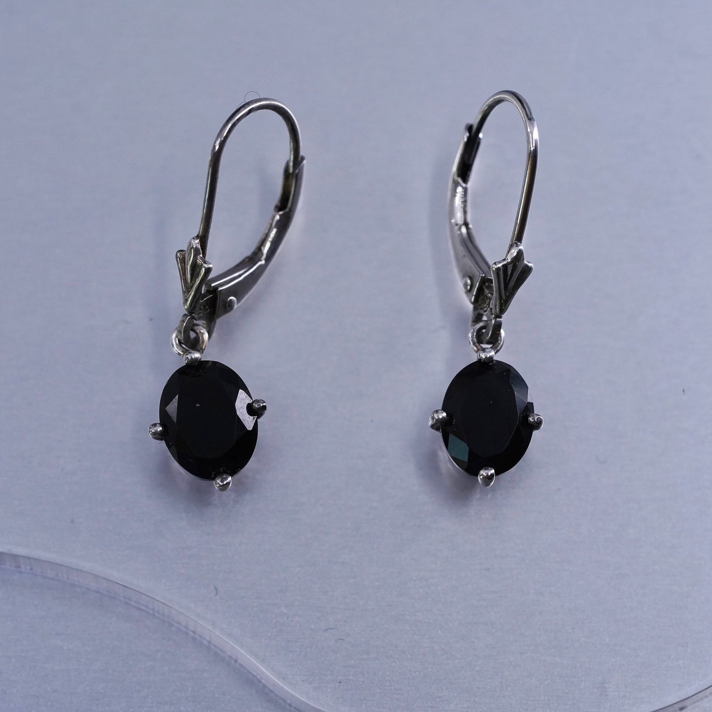 Vintage Sterling 925 silver handmade earrings with oval obsidian