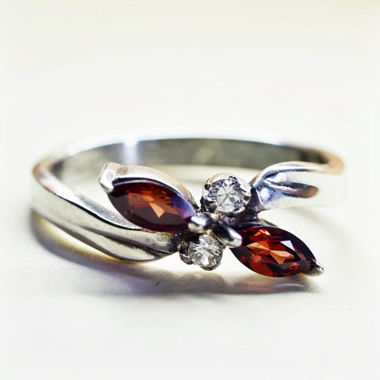 Size 8, vintage Sterling 925 silver statement ring with garnet and cz