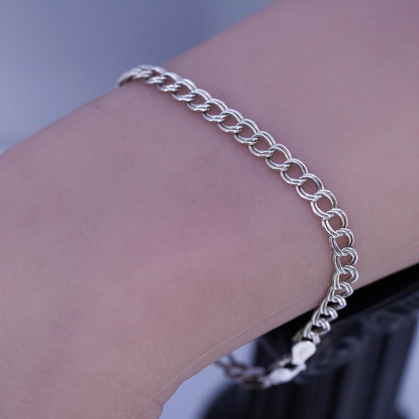 7" 4mm, Vintage Italy Sterling 925 silver handmade bracelet, double curb chain
