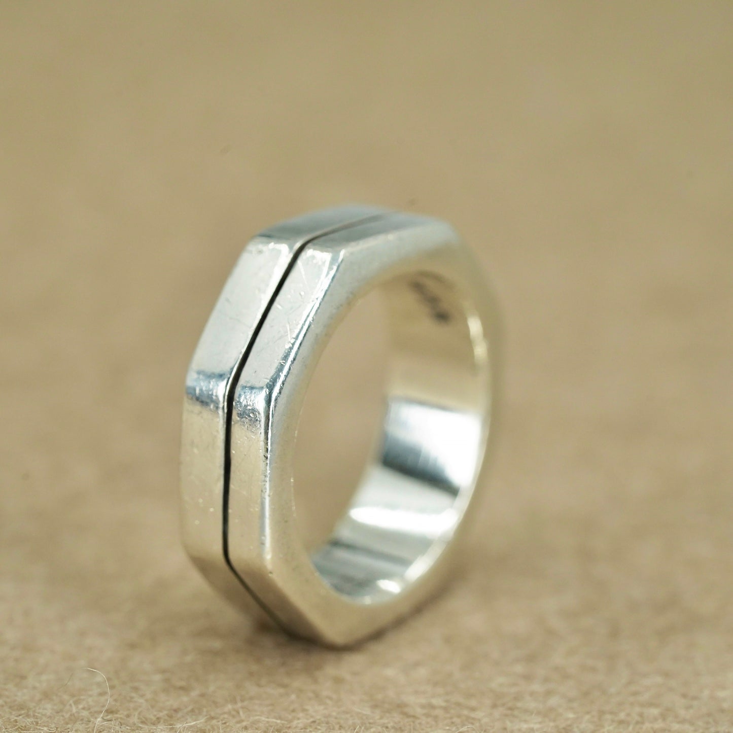 Size 8.5, vintage southwestern Sterling 925 silver statement ring, octagon band