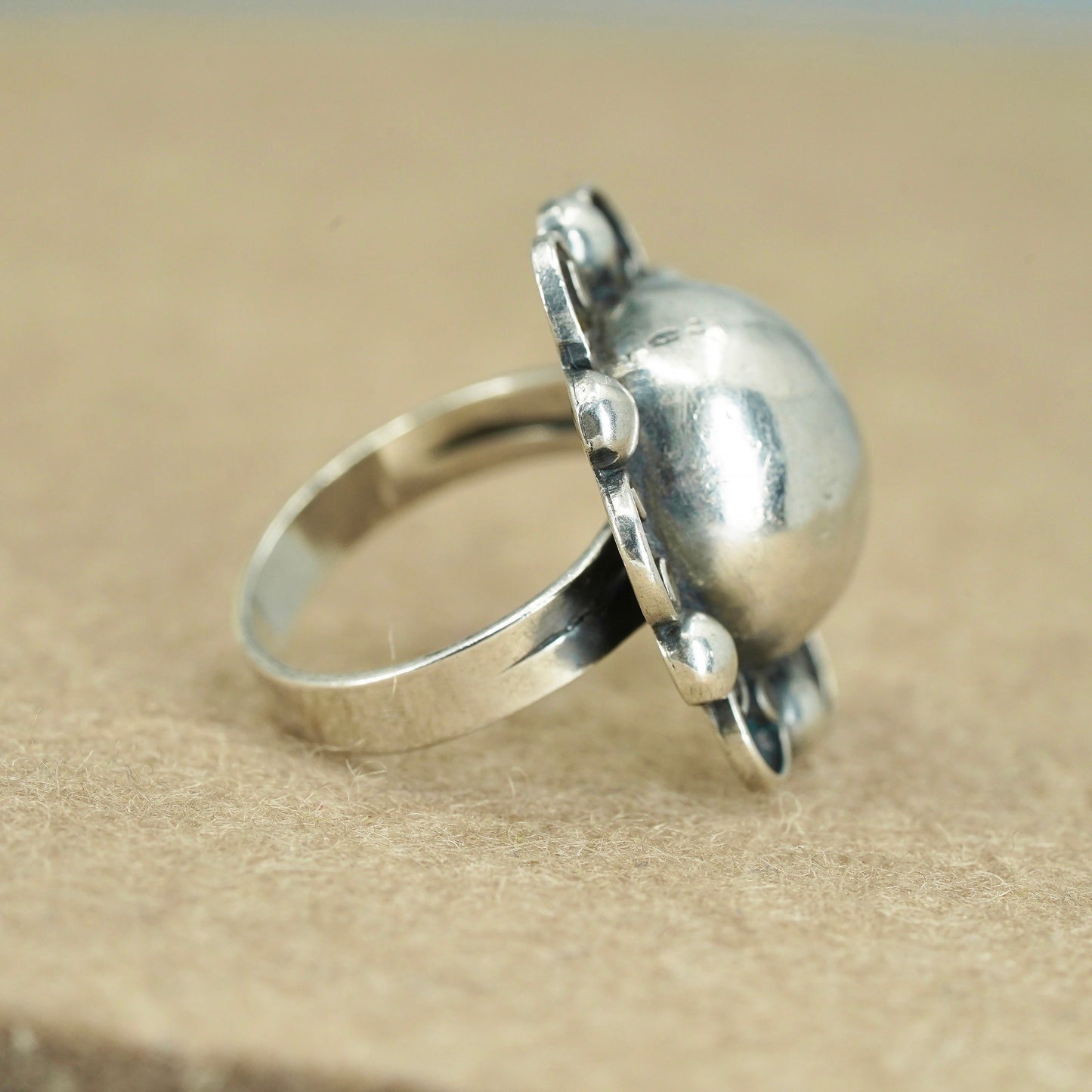 Size 6.75, vintage Mexico Sterling 925 silver handmade ring, beads band