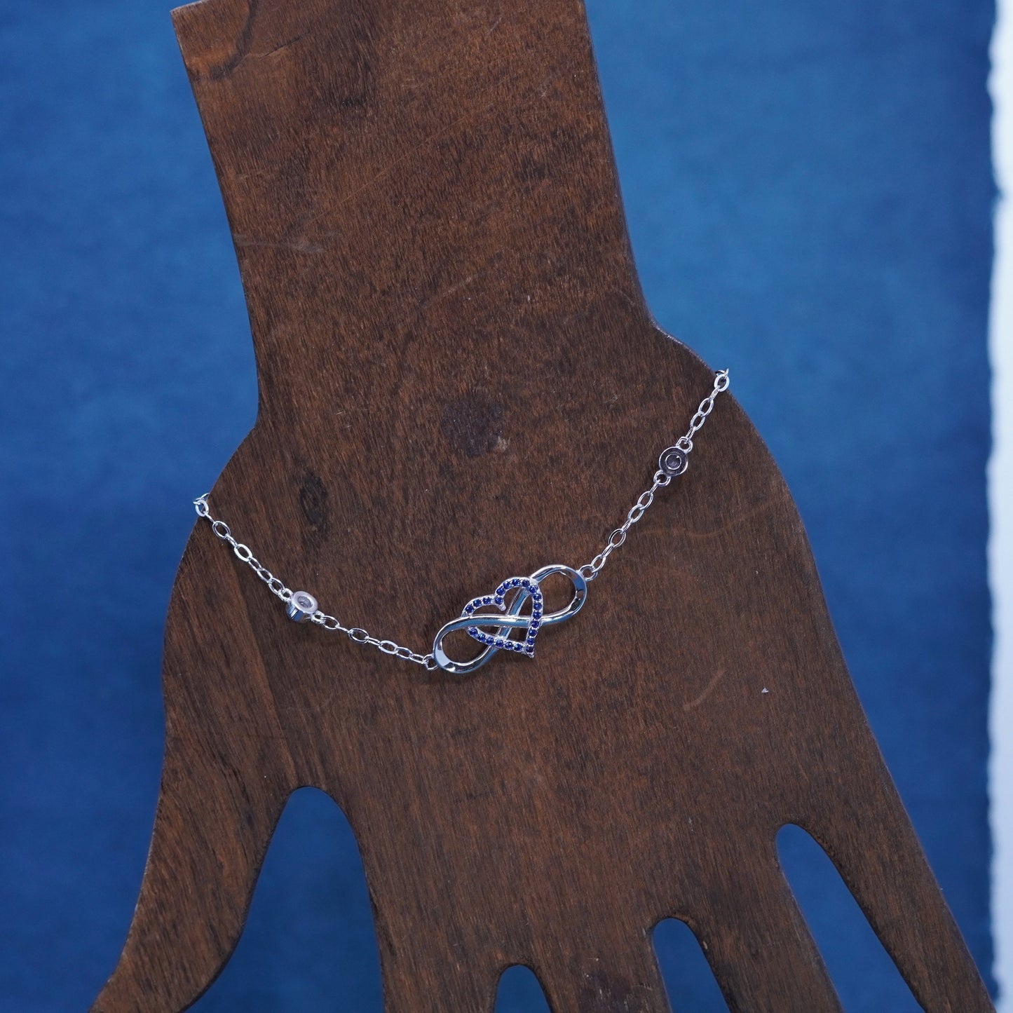 7+2”, Sterling silver handmade bracelet, 925 flatten chain Celtic knot heart