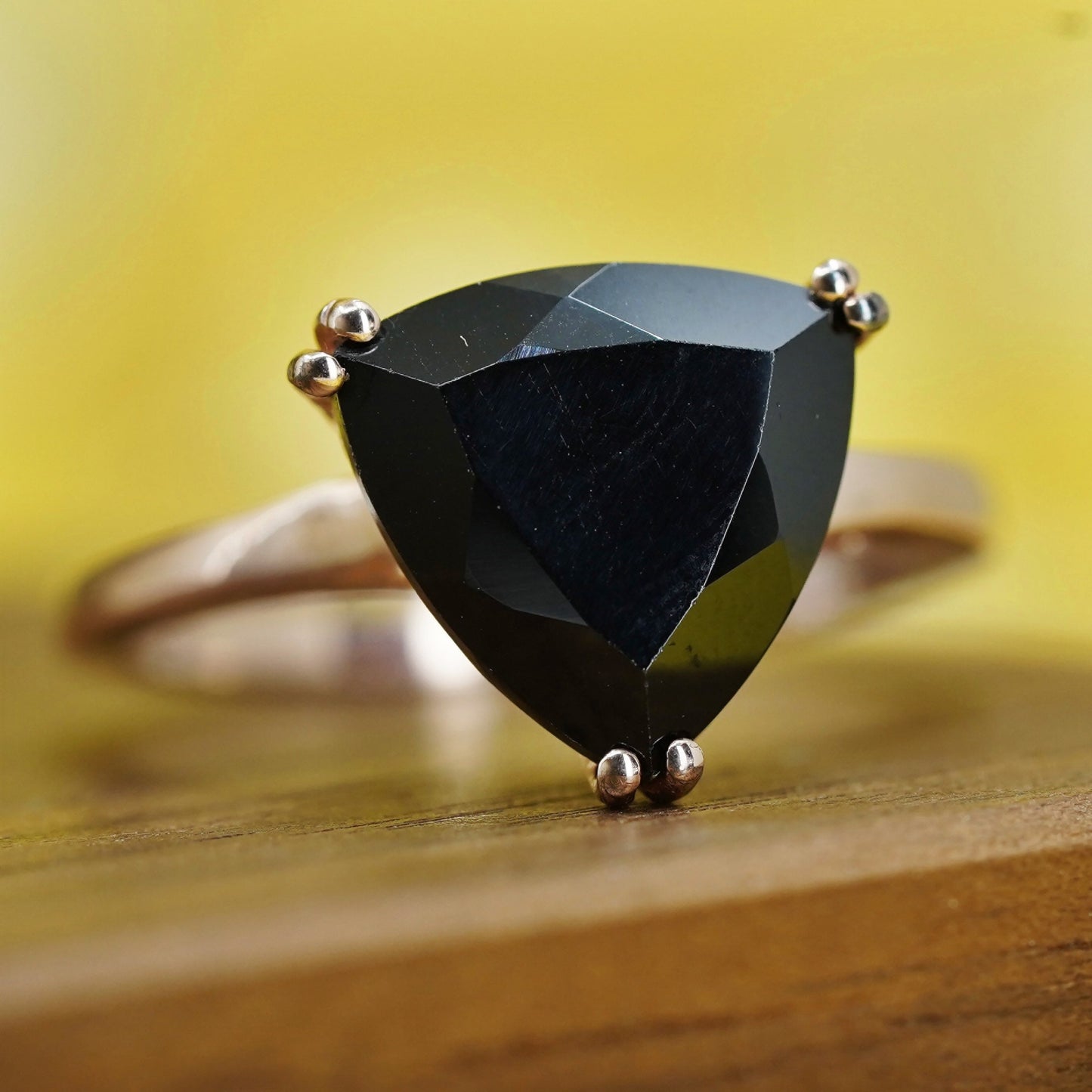Size 9.25, rose gold filled Sterling silver 925 ring with triangular obsidian