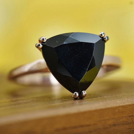 Size 9.25, rose gold filled Sterling silver 925 ring with triangular obsidian