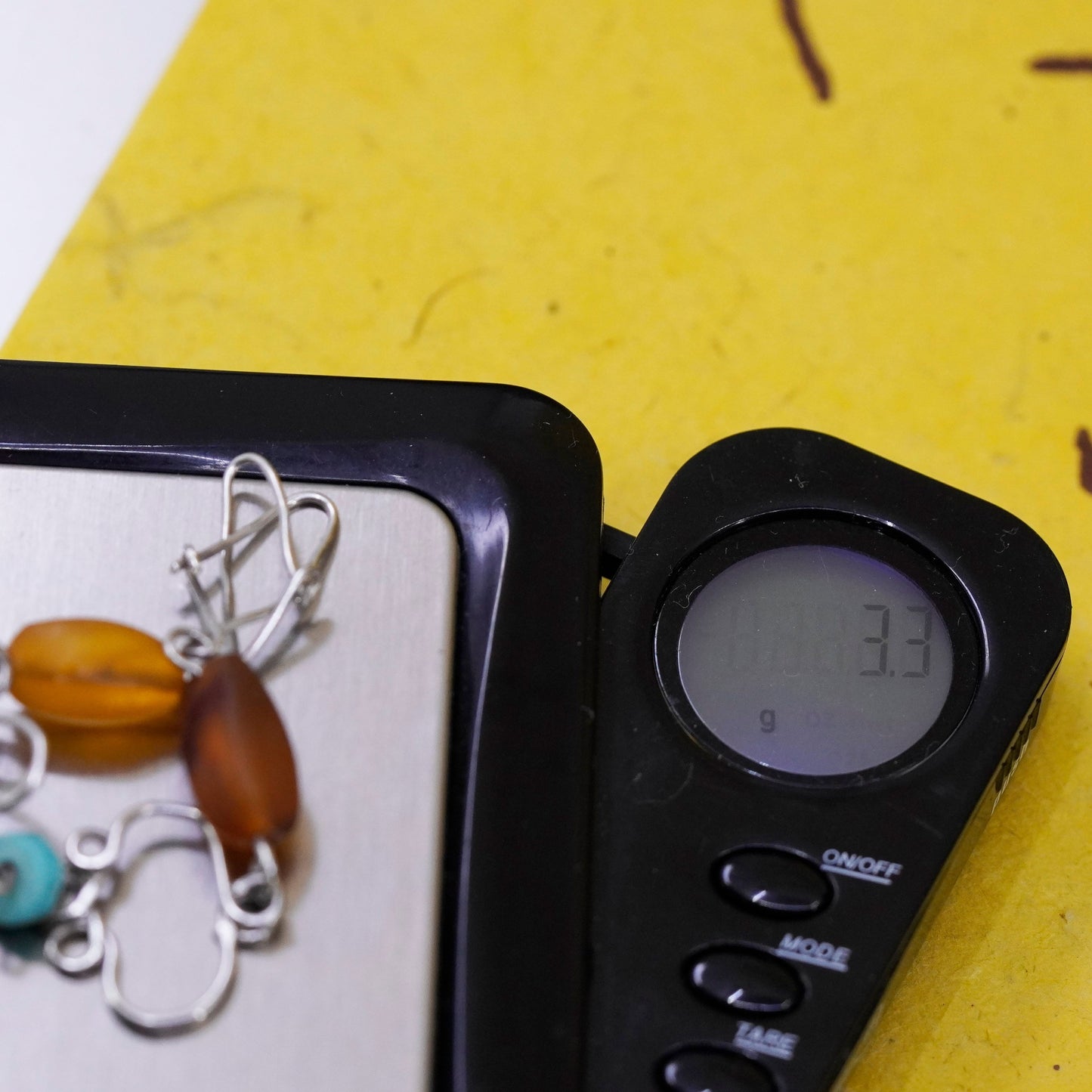 Vintage Sterling 925 silver handmade earrings with Amber nugget and turquoise