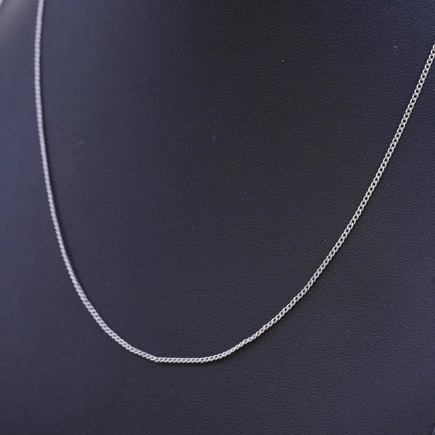 16" 1mm, vintage DQ sterling silver necklace, 925 curb chain