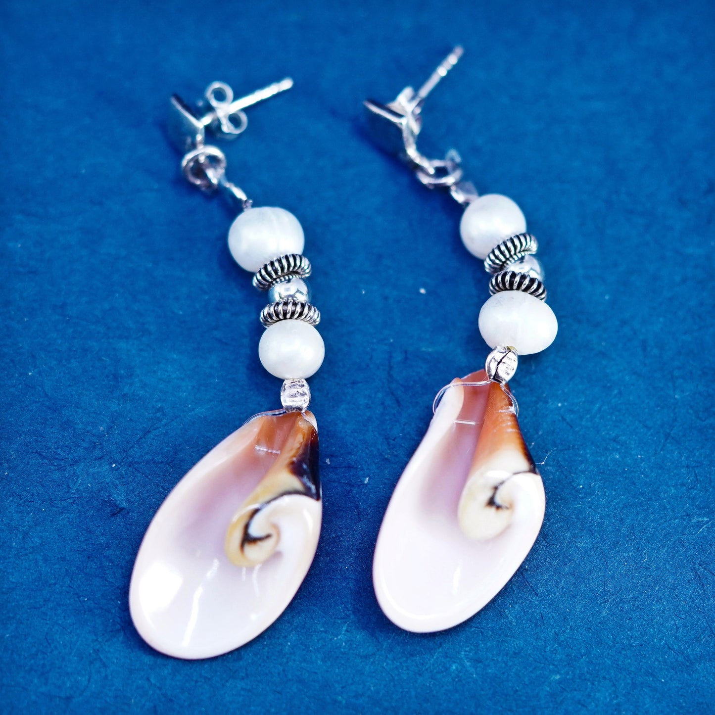 Sterling Silver 925 Shiva eye earrings | Mexican handmade Jewelry, fossil shell
