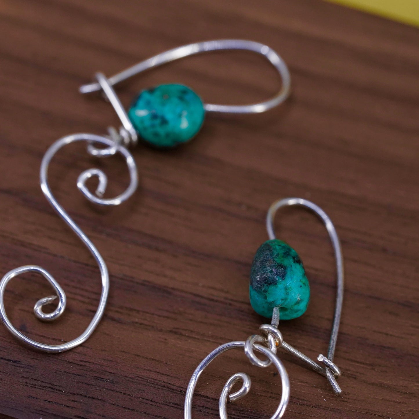 Vintage Sterling silver handmade earrings, 925 silver wire with turquoise beads