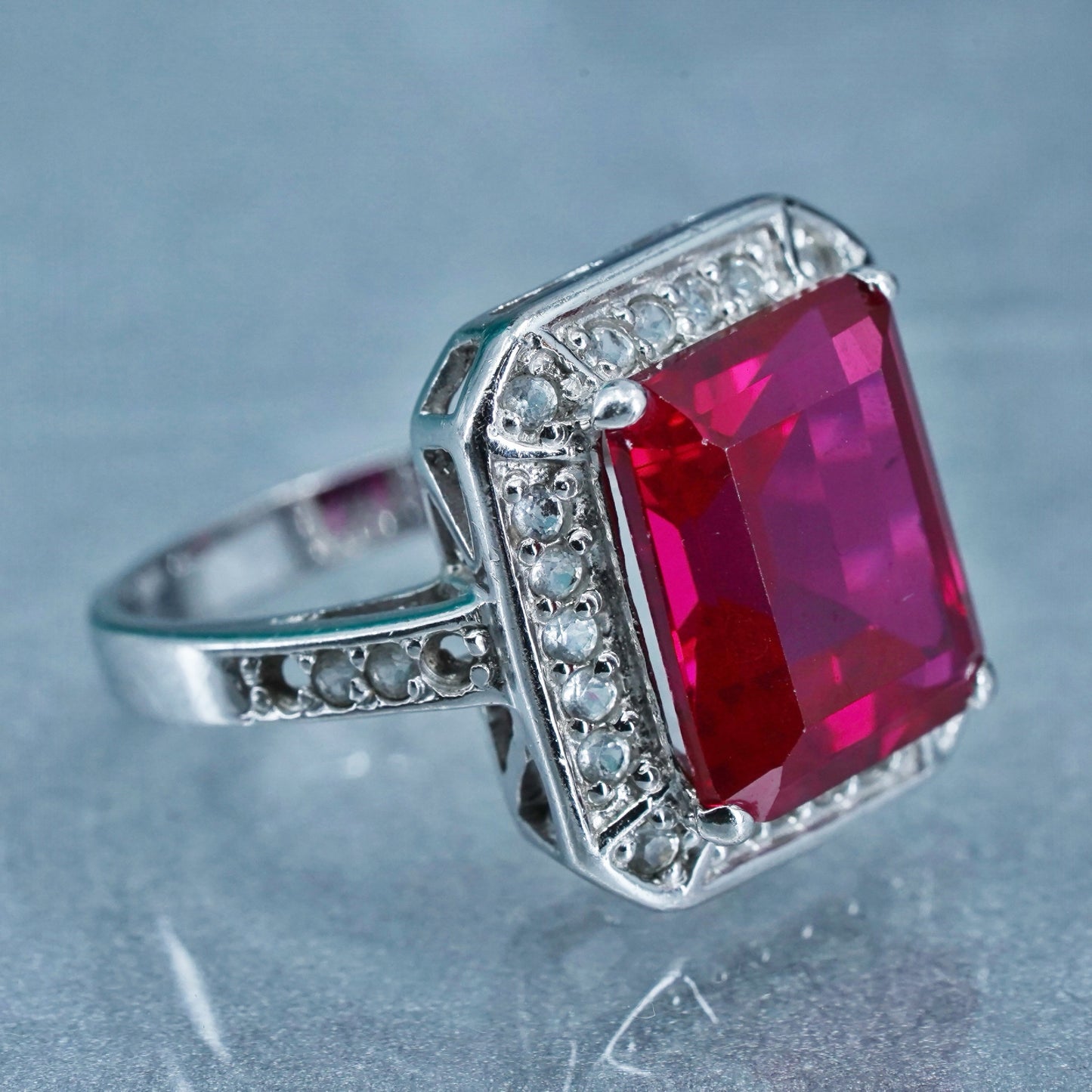 Size 6, vintage Sterling 925 silver ring with ruby and cz