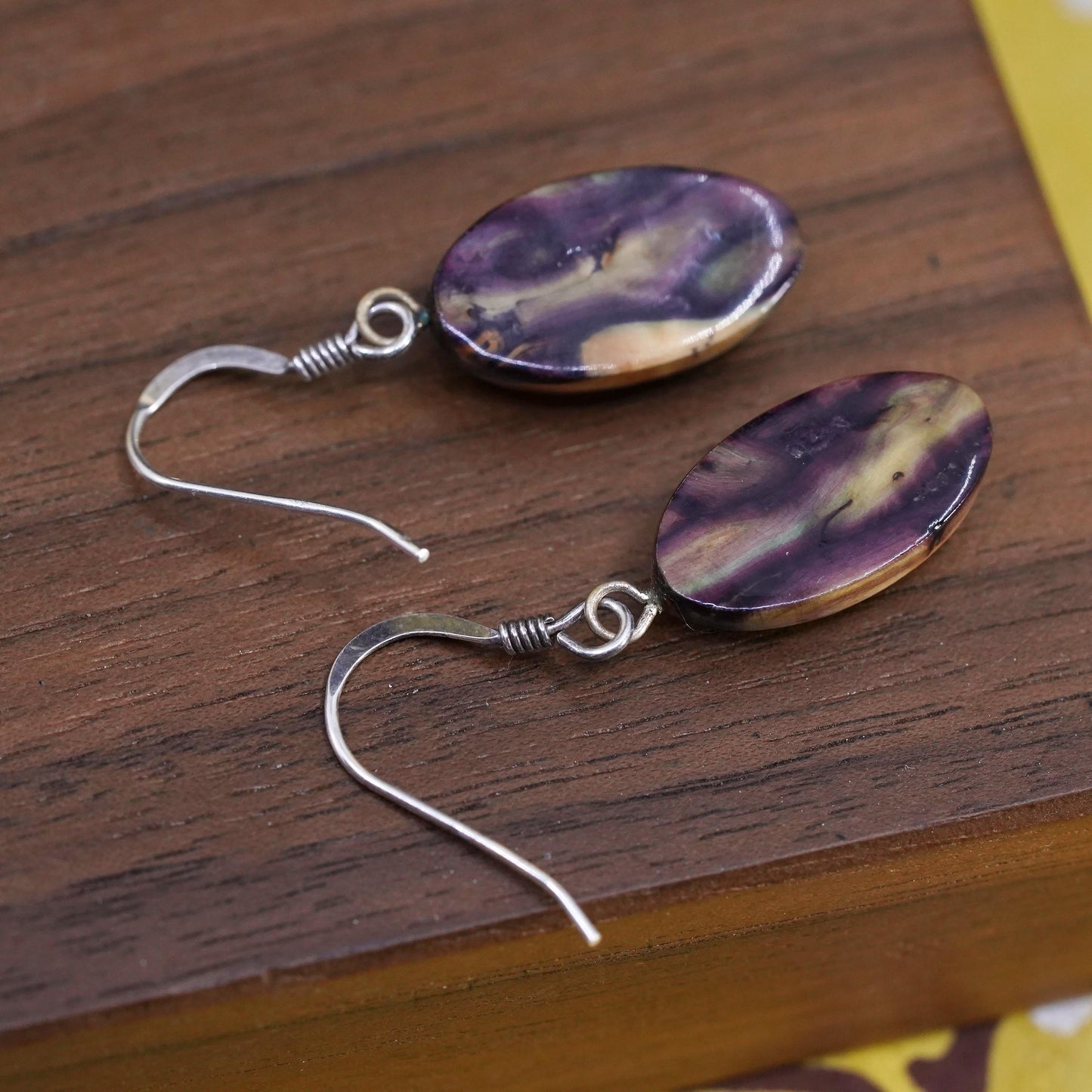 Vintage Sterling 925 silver handmade earrings with Amber dangles