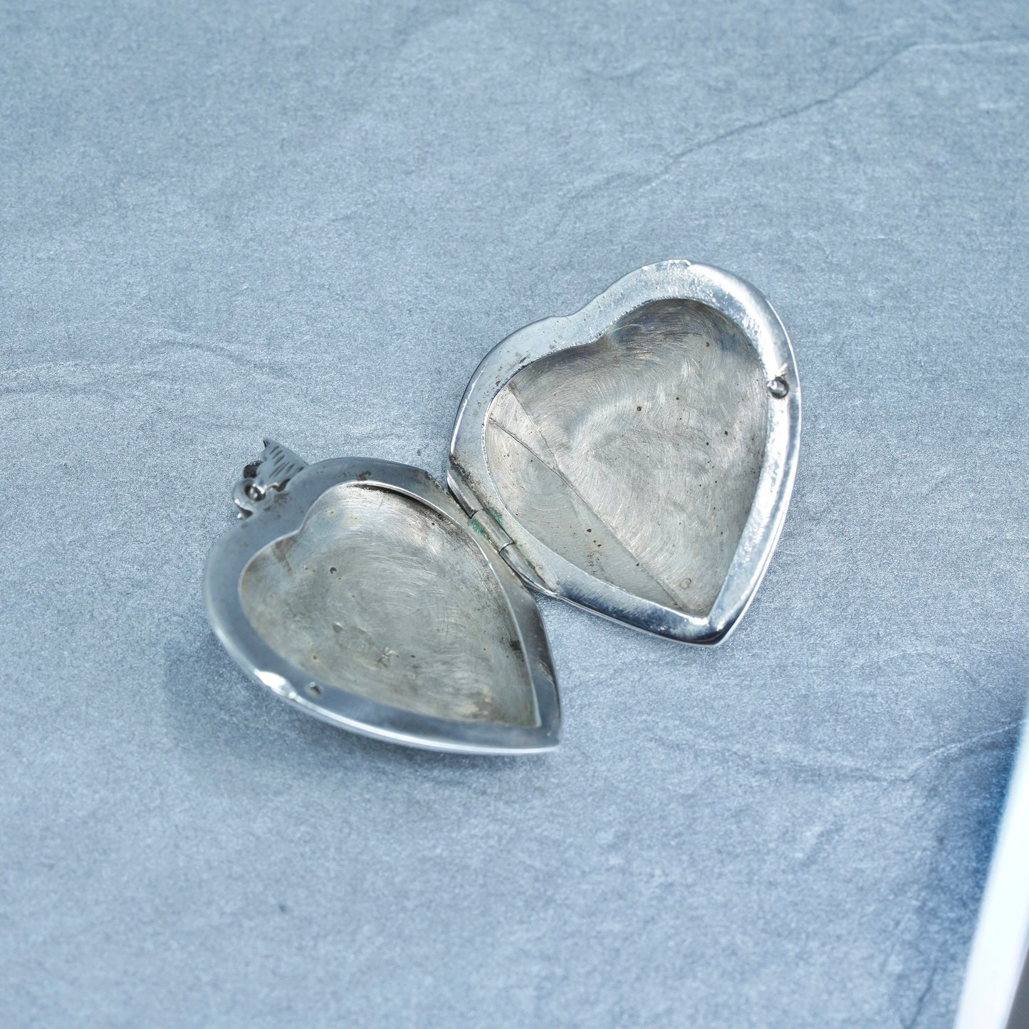Antique Sterling silver handmade charm, textured 925 heart photos locket