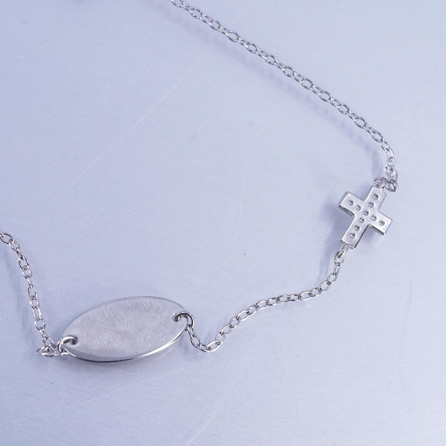 8.5+1”. Jewelry Sterling 925 silver bracelet, circle chain cross faith charms