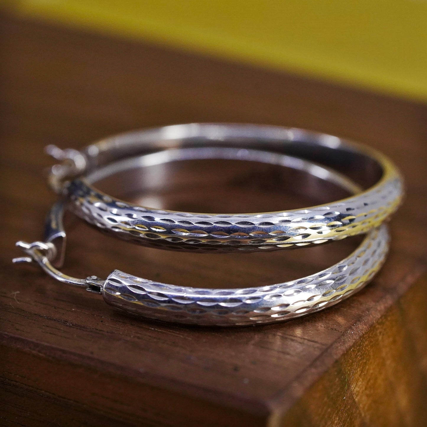 1.25", Vintage Sterling silver handmade earrings, textured 925 huggie hoops
