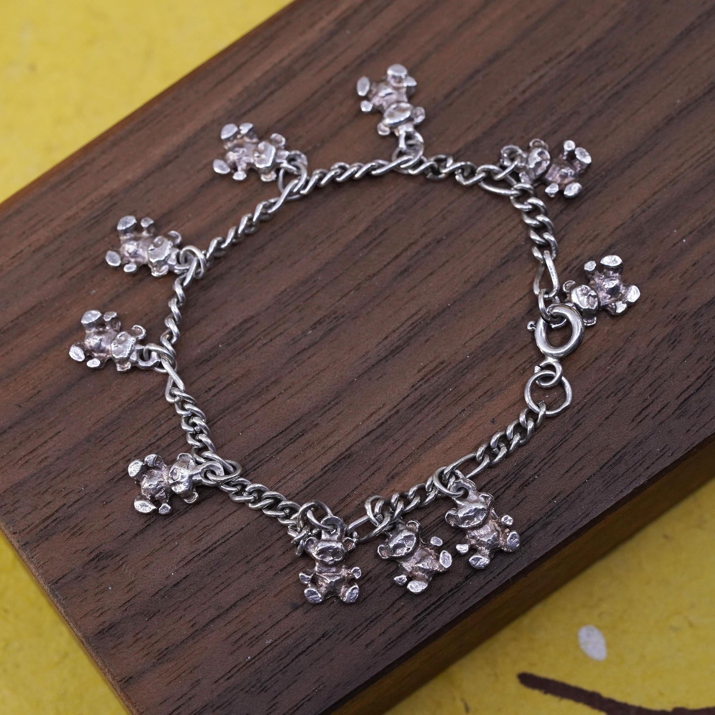 5.5" Sterling silver bracelet, Italy 925 curb chain with teddy bear charms