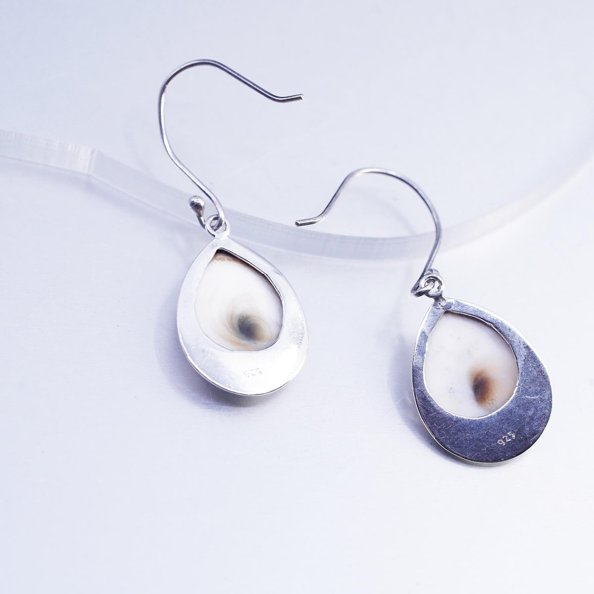 Sterling 925 Silver Shiva eye teardrop earrings | Mexican Jewelry, fossil shell