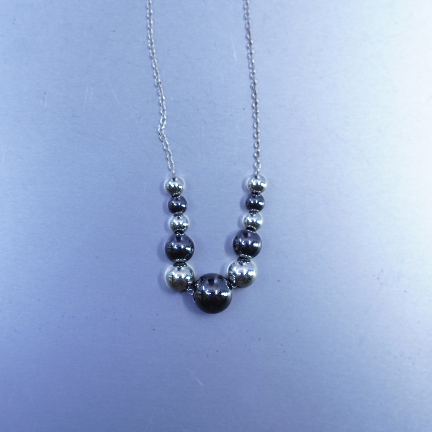 18”, Sterling 925 silver handmade snake necklace with graduated beads pendant