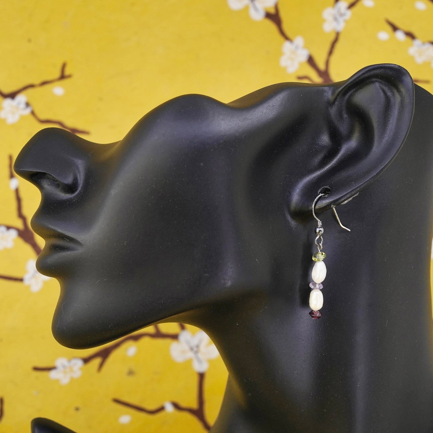 Vintage Sterling 925 silver handmade earrings with pearl and beads