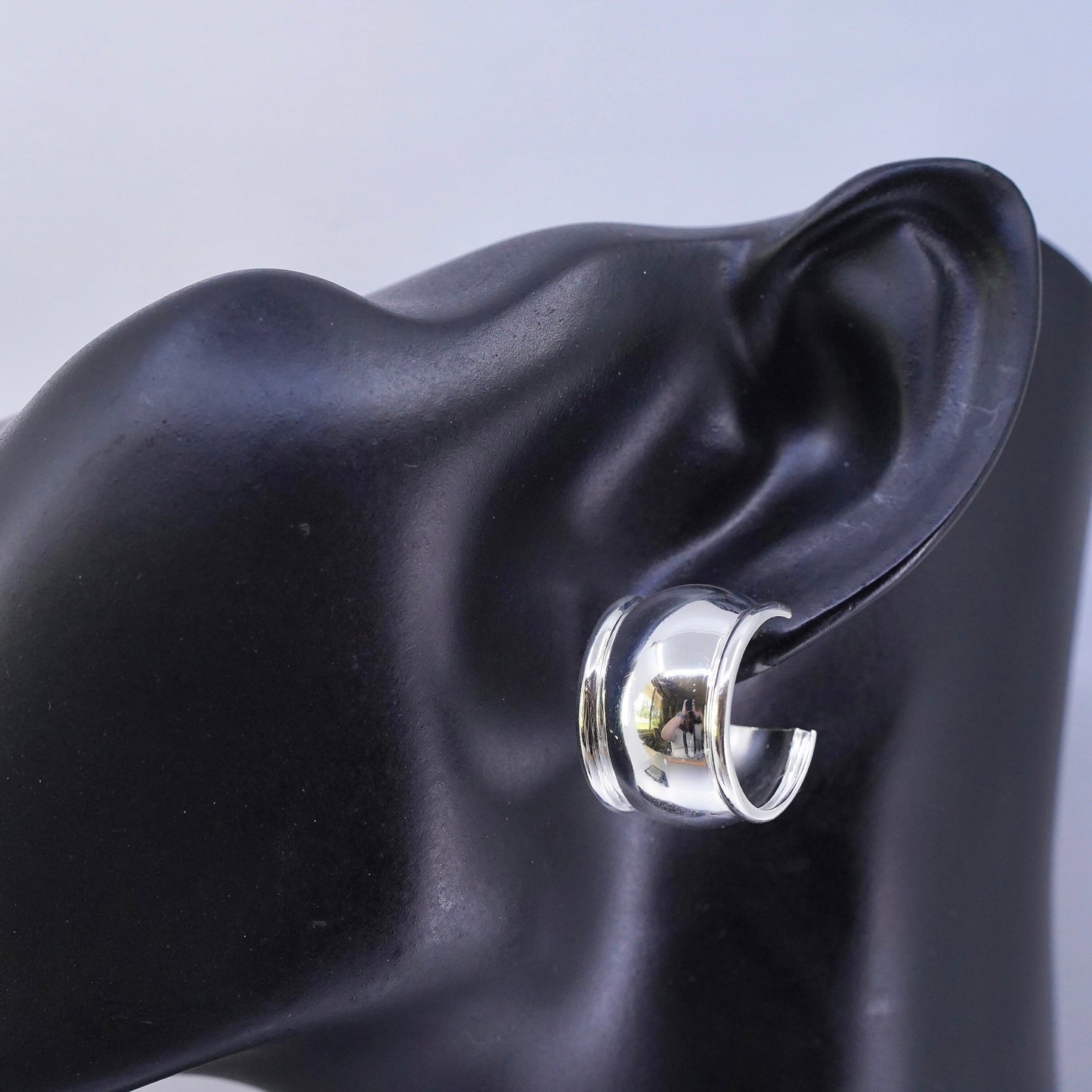 0.75”, vintage Sterling silver handmade earrings, modern 925 wide huggie studs