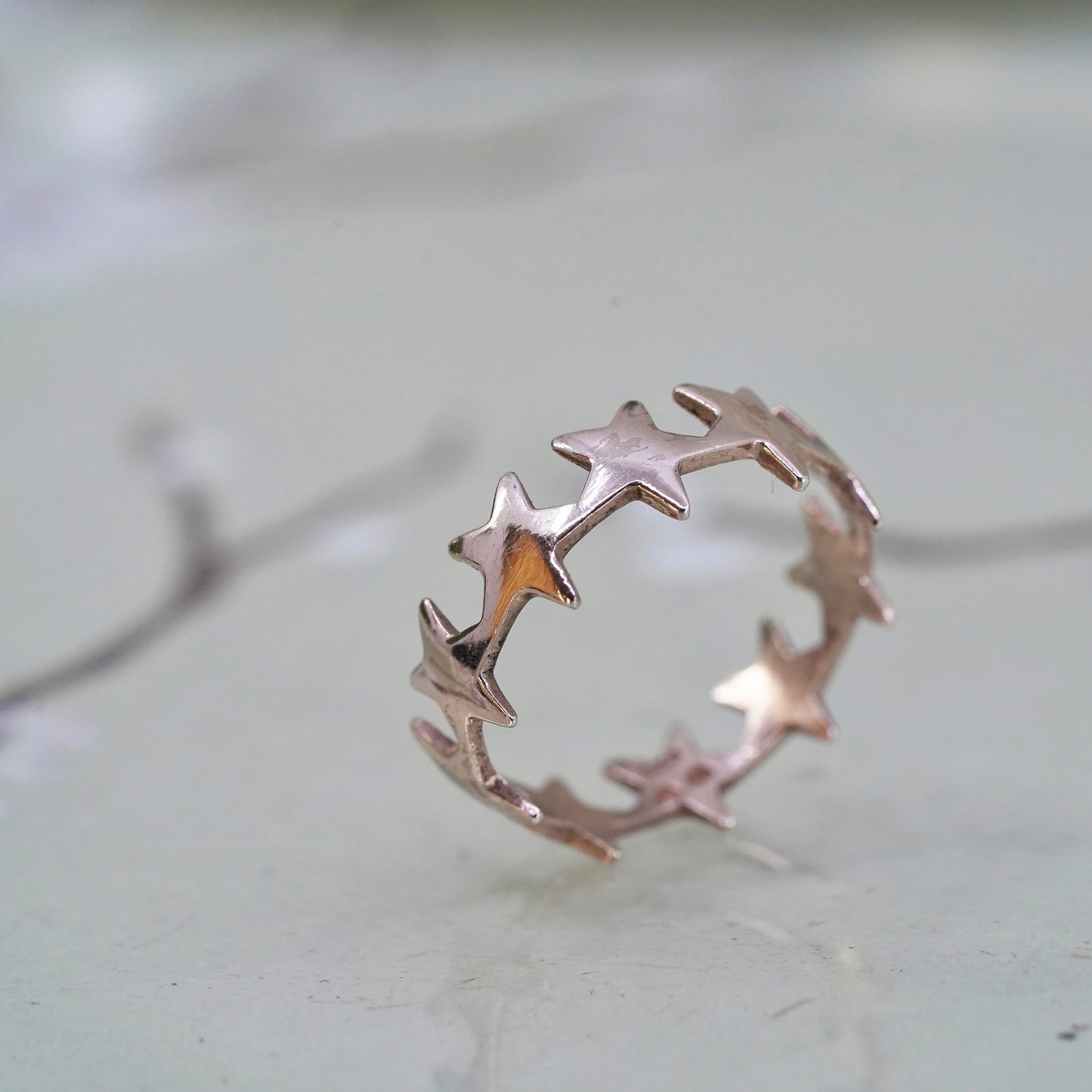 Size 5, vintage rose gold over Sterling silver handmade ring, 925 star band