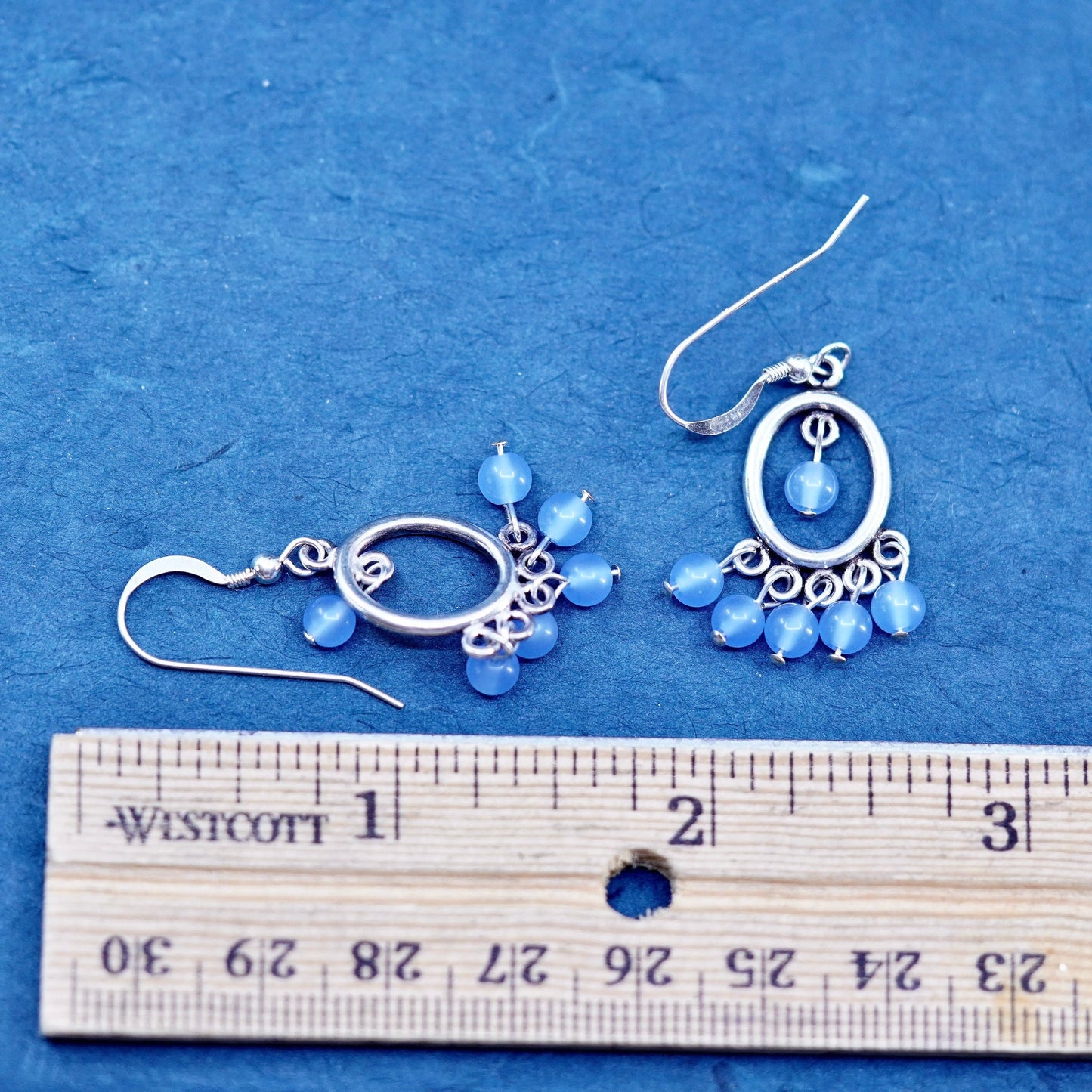 Vintage Sterling 925 silver handmade earrings with blue cat eye