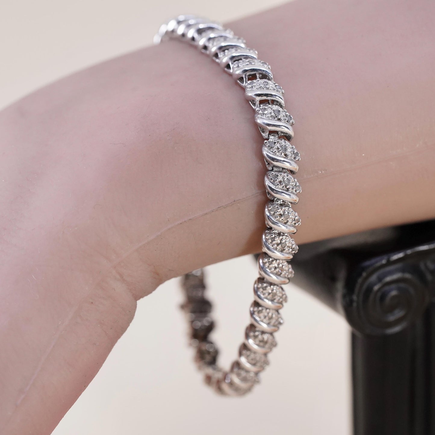 7.25", sterling silver tennis bracelet, 925 San Marco 1/2 TW cluster diamond