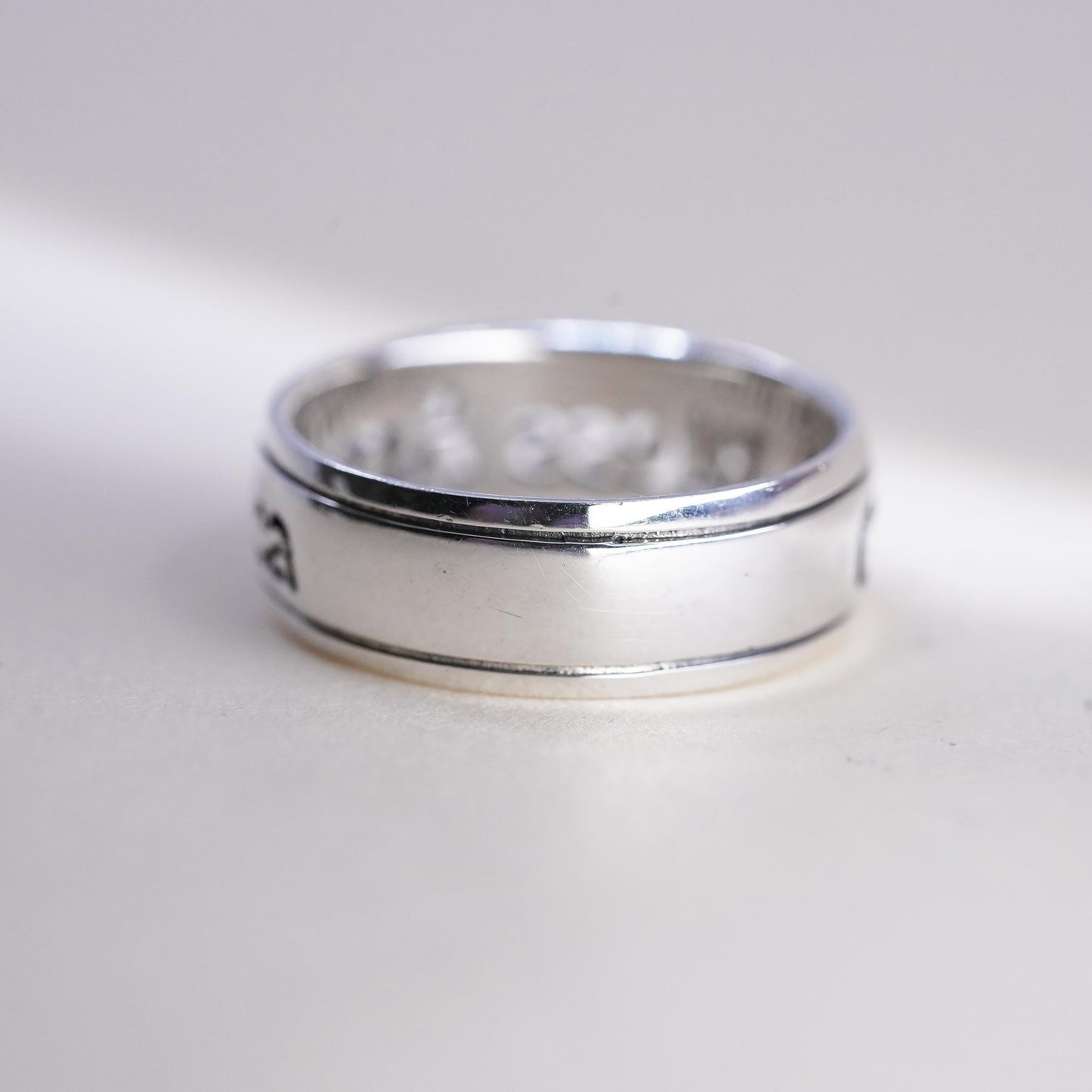 Size 7, VTG 925 Sterling Silver God Bless America Ring | Openwork Modern Band