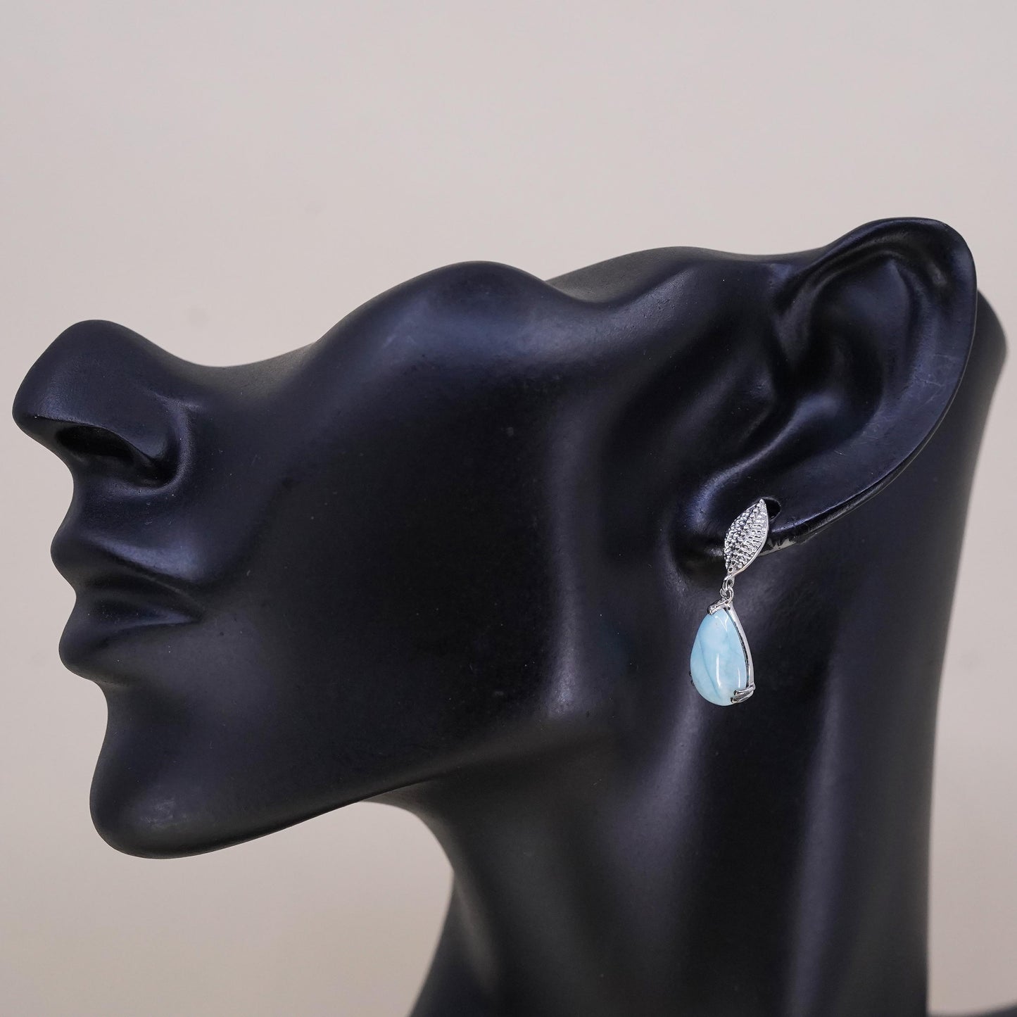 Vintage handmade single earring. Sterling 925 silver teardrop dangle larimar