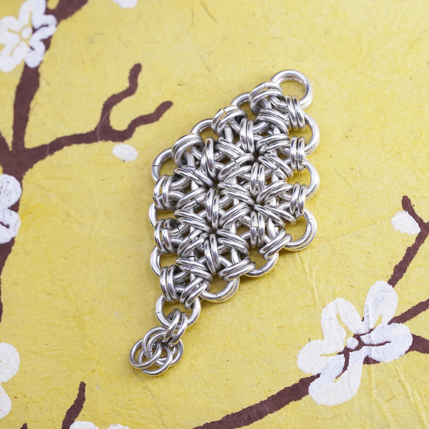 Vintage sterling silver handmade pendant, 925 silver cluster jump ring charm