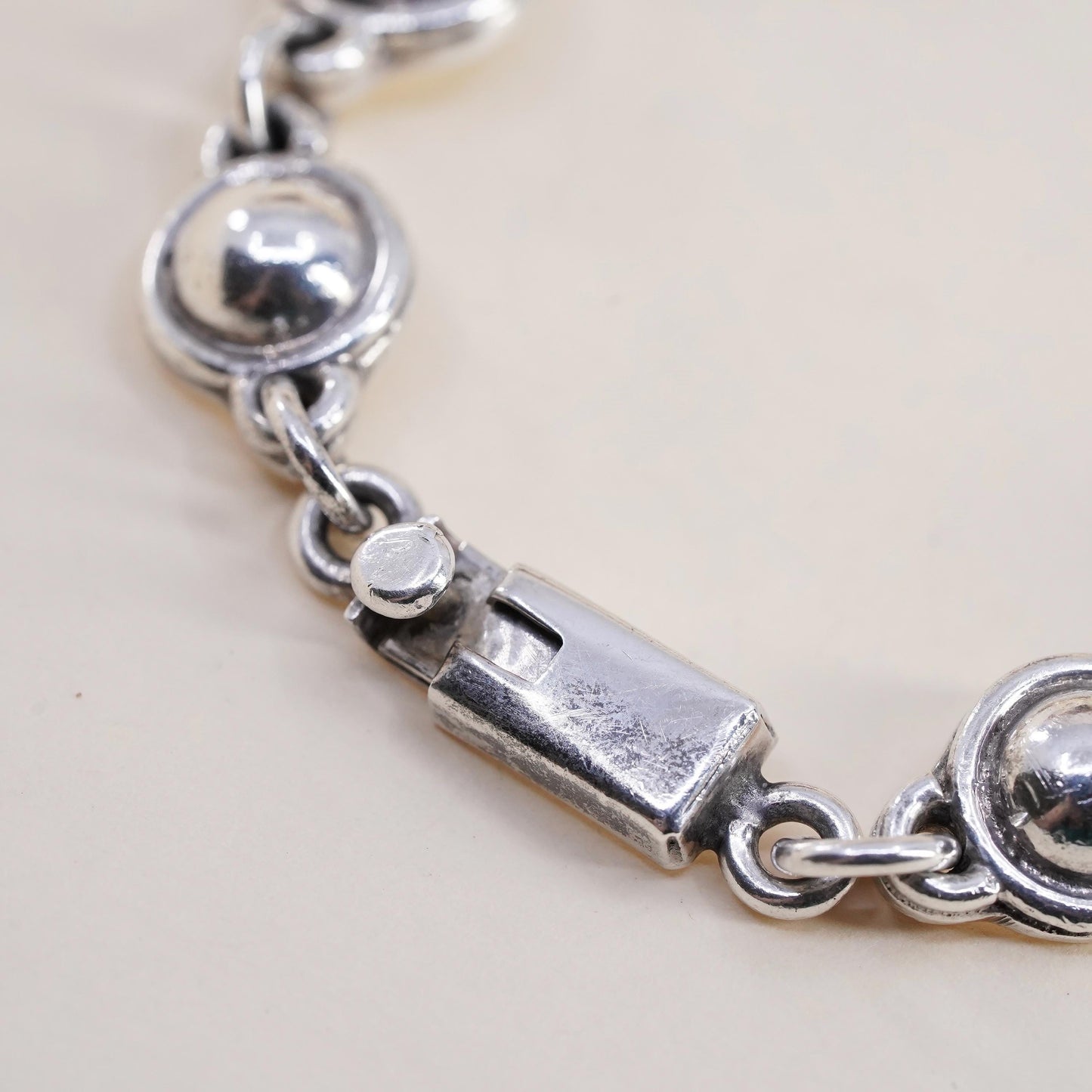7.25", southwestern Mexican sterling 925 silver handmade beaded chain bracelet