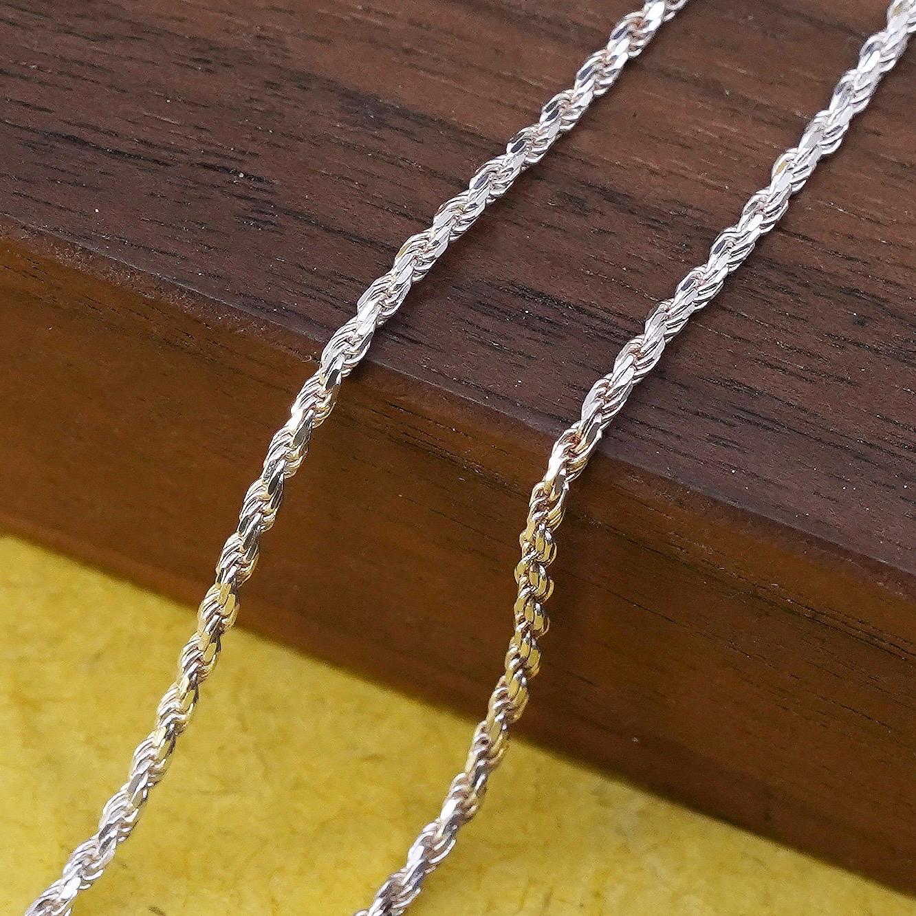 16" 2mm, vintage Italian Sterling silver necklace, 925 diamond rope chain