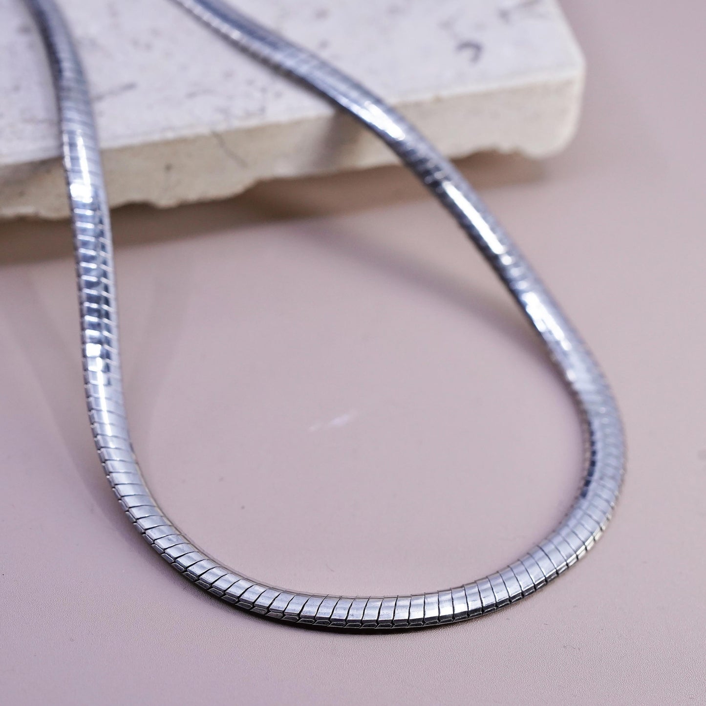 18" 5mm, vintage Milor Sterling silver necklace, curved 925 herringbone chain