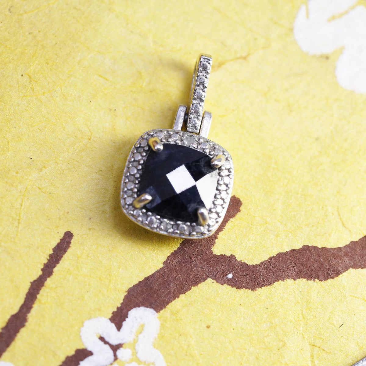 Vintage DBJ Sterling 925 silver pendant with natural sapphire diamond details