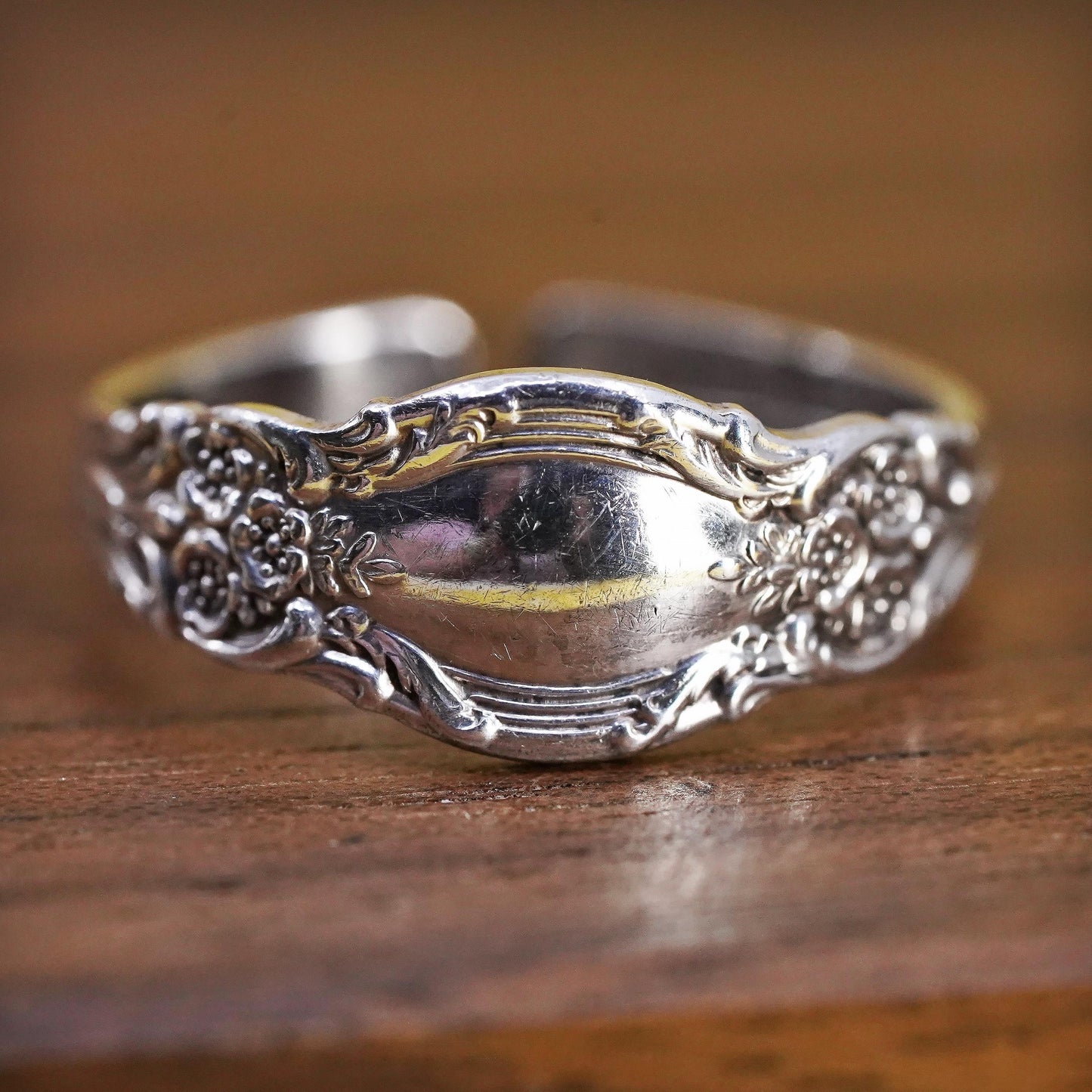 Size 7, adjustable VTG Sterling 925 silver handmade band, Sterling spoon ring