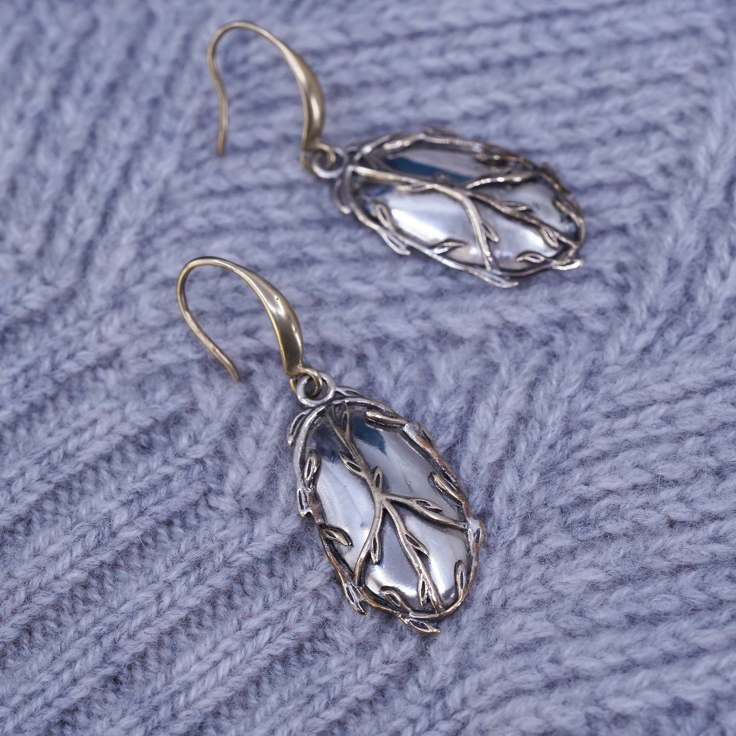 Vintage sterling 925 silver handmade earrings, CND peace sign vines