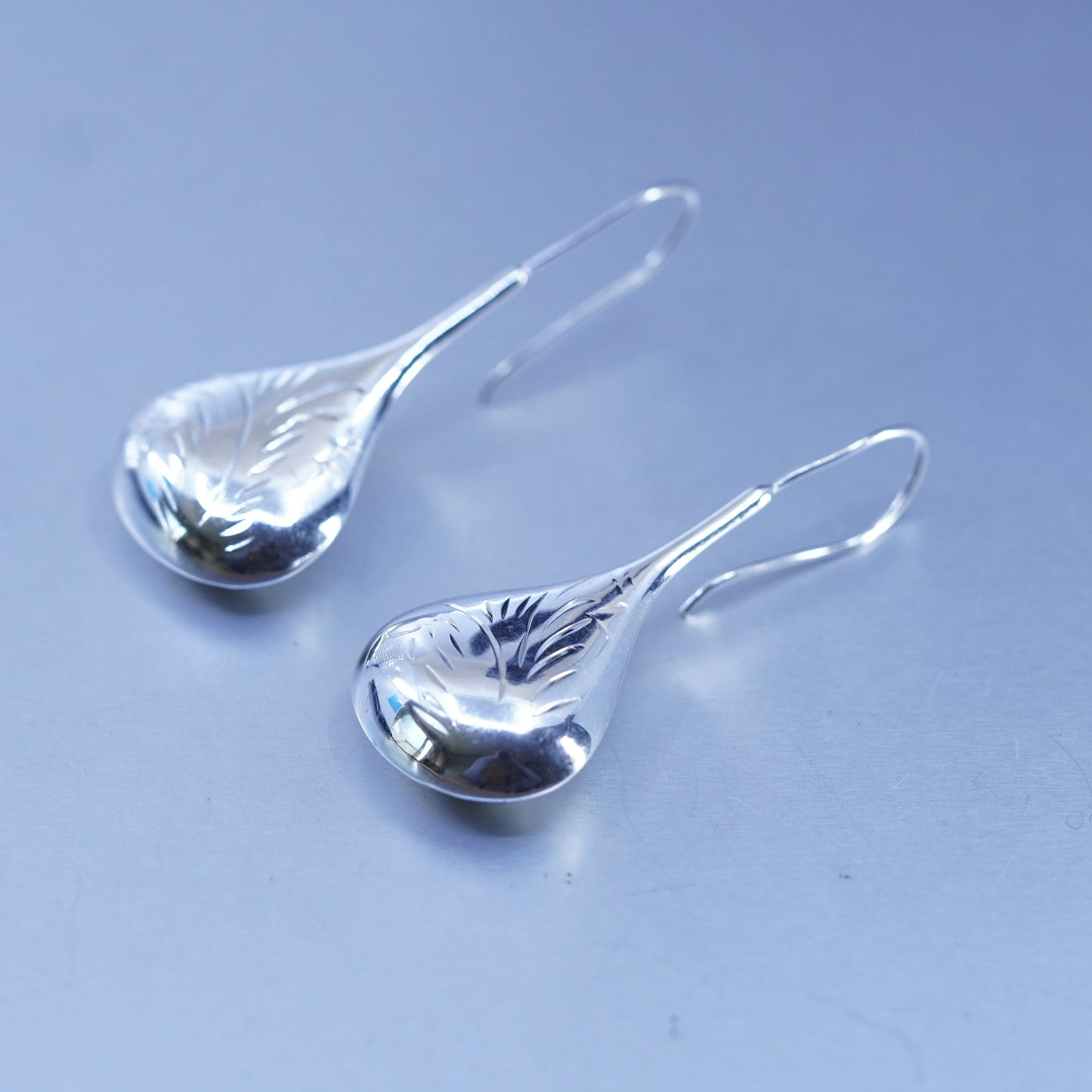 Vintage Sterling 925 silver handmade puffy teardrop earrings