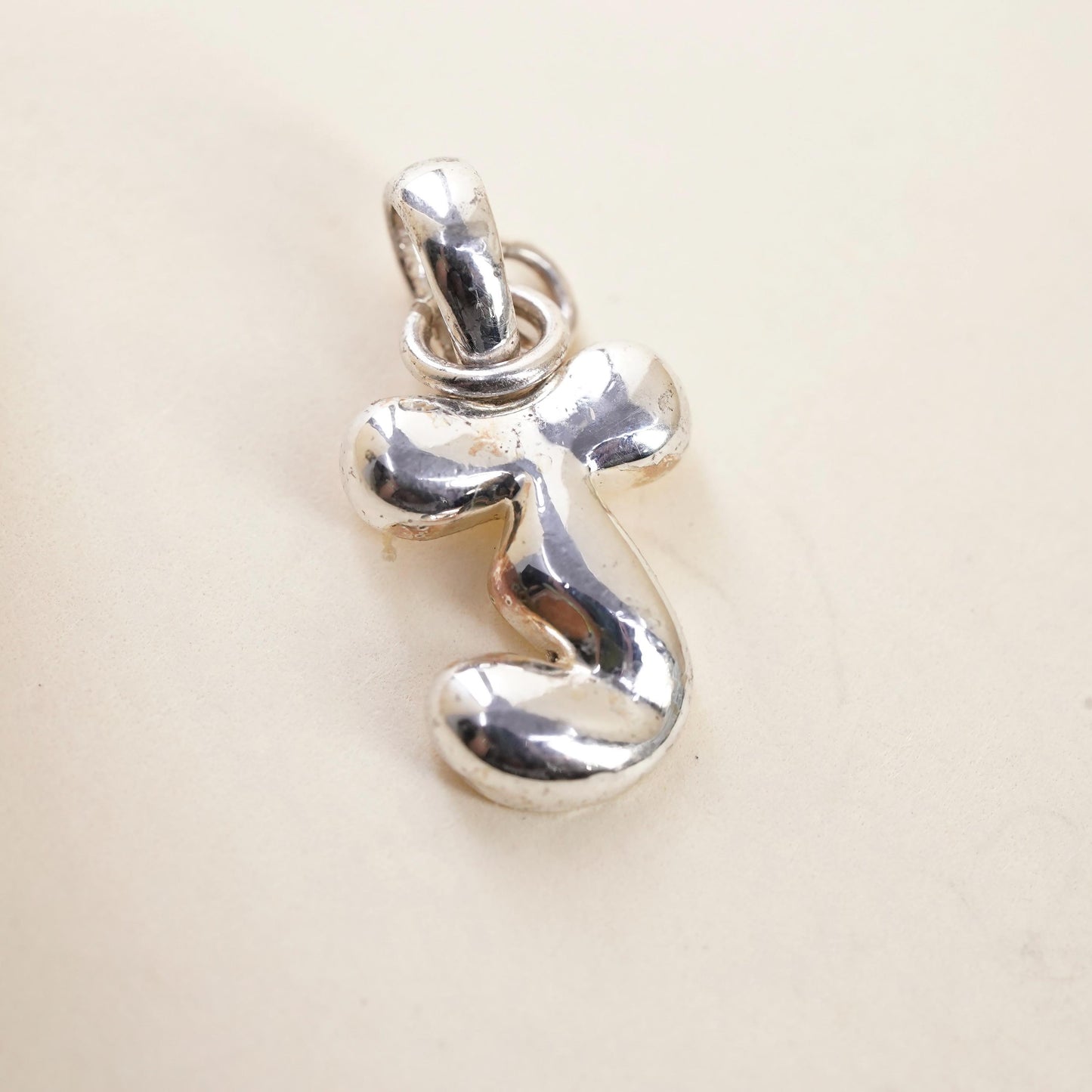 Vintage sterling silver handmade pendant, solid puffy 925 letter J