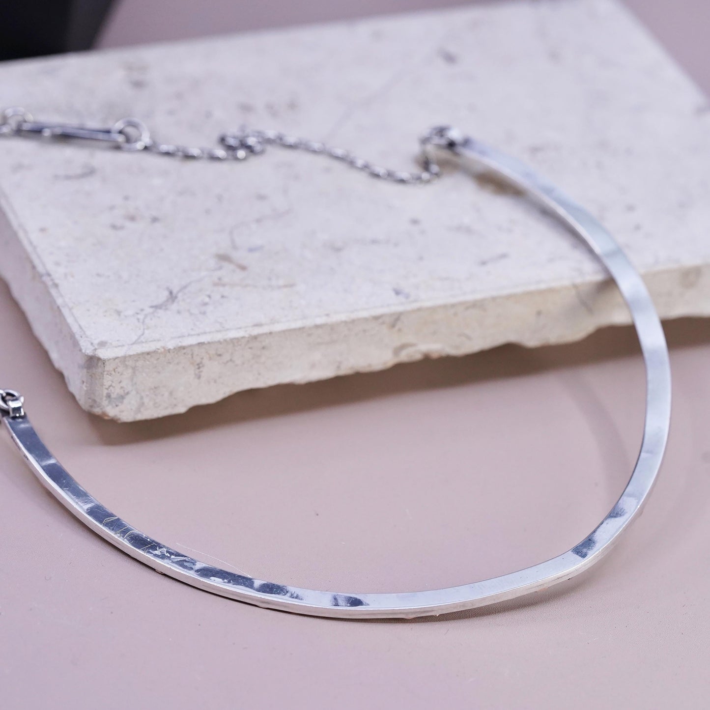 16", European two tone Sterling silver necklace, 925 choker collar elongated