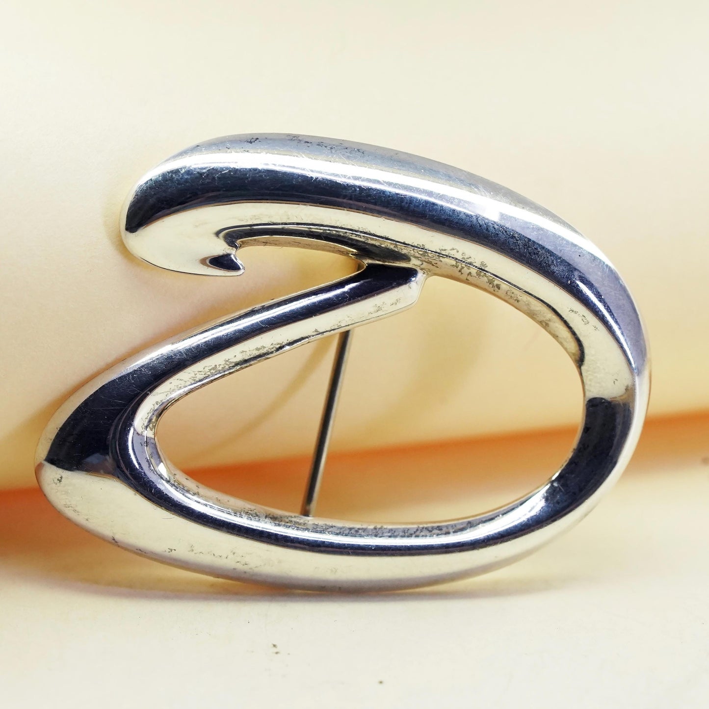 Vintage sterling silver brooch, 925 letter D, minimalist, simple designed